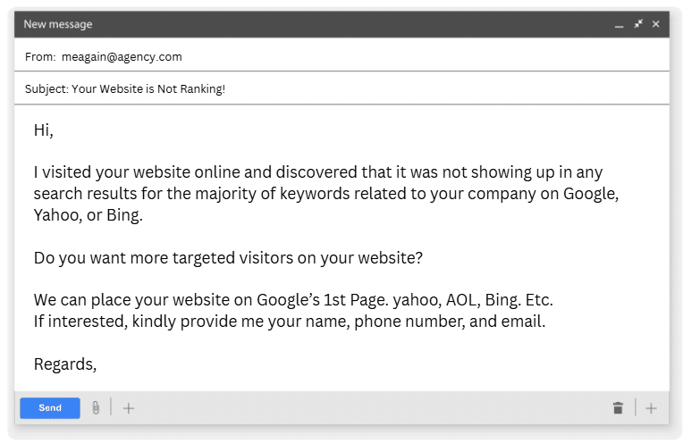 You're Not Ranking in Google Email