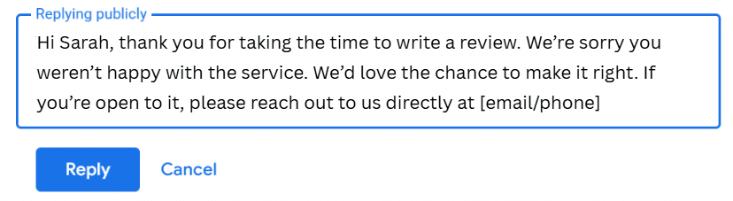 reply to negative google review example